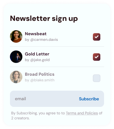 Newsletter signup widget showing collaborative newsletter subscriptions